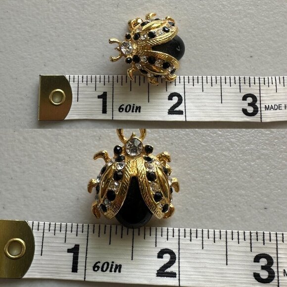 Rhinestone Fly Beatle Bug Hat Scarf Pins Lapel Clips Set of 4 Art to Wear Boho - Picture 8 of 12